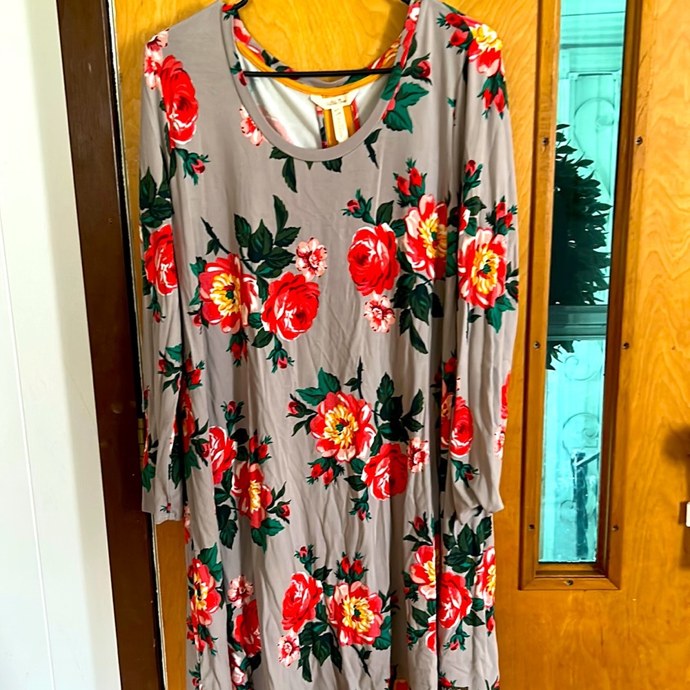 Matilda Jane gray long sleeve, knee length floral dress